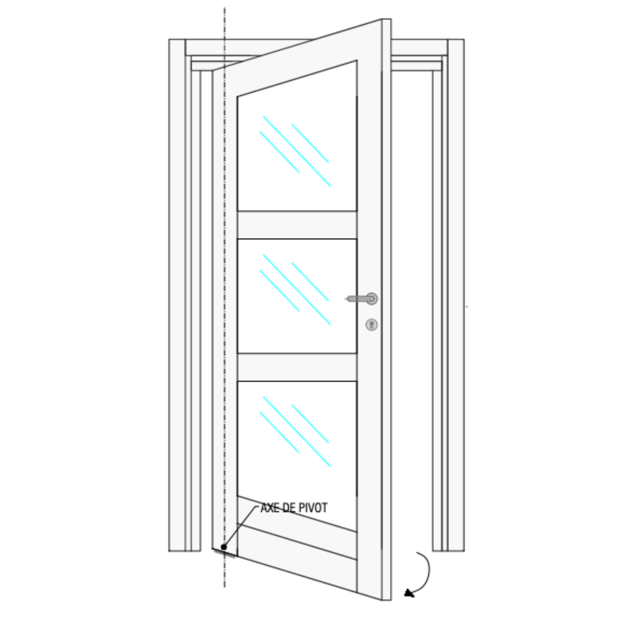 Porte pivot vitrée design en bois massif réalisée par Projetti, expert en menuiserie bois Côte d'Ivoire.