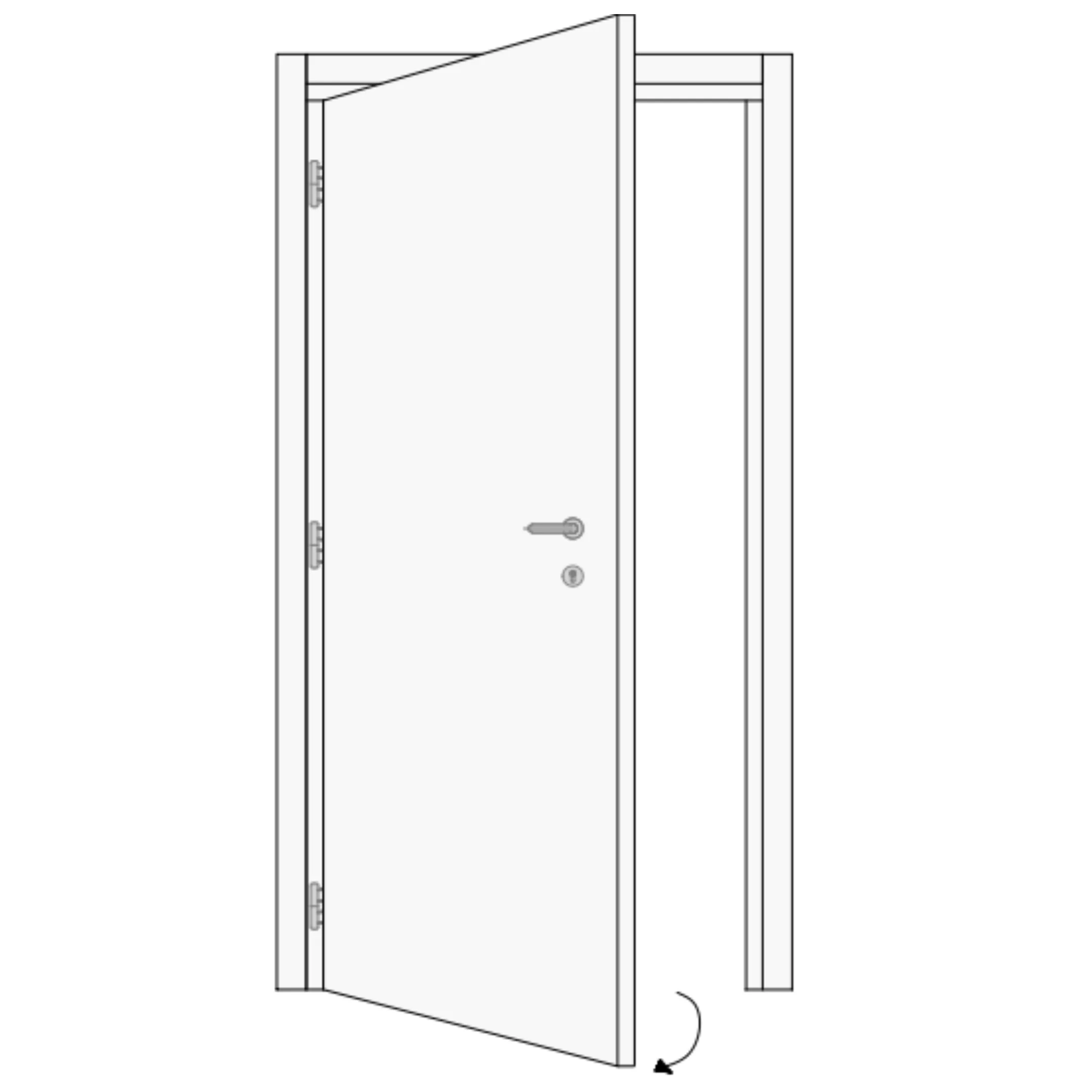 Projetti — Deux portes intérieures en position ouverte, montées sur un encadrement blanc avec un système de fermeture central composé d'un loquet et d